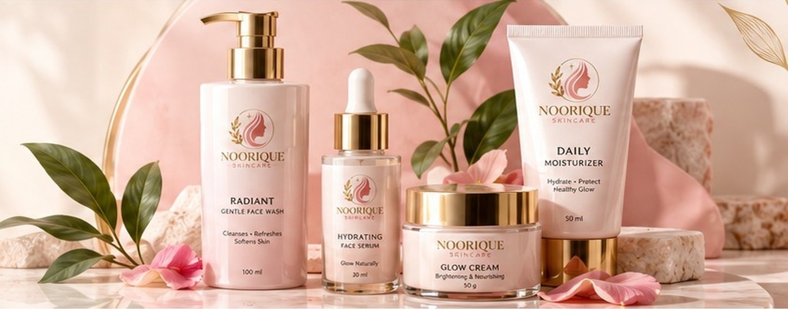 Noorique Skincare face wash, serum, glow cream and daily moisturizer